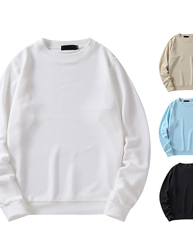 cheap Basic Collection-Men&#039;s Hoodie Sweater Bishop Sleeve Pocket Round Neck Medium Spring &amp;  Fall Black Khaki LightBlue White