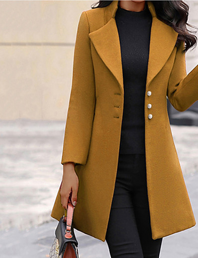 hesapli Kadın Dış Giyim-Kadın&#039;s Kaban Kış Günlük Uzun Ceket Normal Zarif Ceketler Uzun Kollu Kırk Yama Tek Renk Siyah Gri Sarı