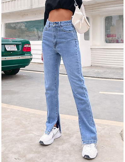 preiswerte FRAUEN-Damen Hose Jeans In voller Länge Hose Volltonfarbe Arbeit Wochenende Blau XS S M L