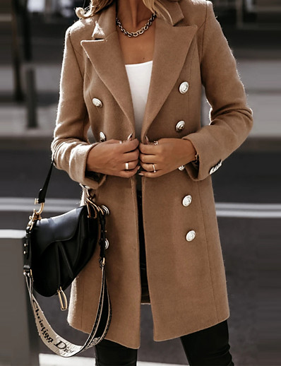 저렴한 여성 코트 &amp; 트렌치 코트-여성용 코트 가을 겨울 거리 일상 데이트 긴 코트 따뜨하게 유지 통기성 보통 우아함 스트리트 쉬크 자켓 긴 소매 주머니 한 색상 화이트 블랙 그레이