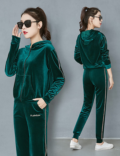 cheap Sportswear-Women&#039;s 2 Piece Full Zip Tracksuit Sweatsuit Street Casual 2pcs Long Sleeve Velour Thermal Warm Breathable Soft Fitness Gym Workout Running Active Training Jogging Sportswear Solid Colored Normal