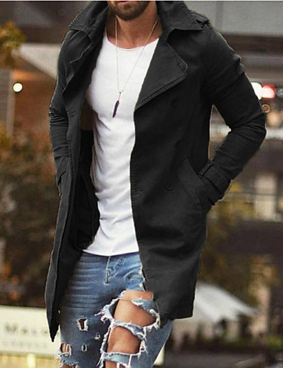 cheap Men-Men&#039;s Jacket Fall Winter Street Daily Going out Long Coat Thermal Warm Breathable Regular Fit Sporty Casual Streetwear Jacket Long Sleeve Pocket Solid Color Black Khaki