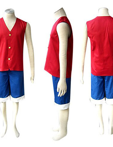 cheap Anime Cosplay-Inspired by One Piece Monkey D. Luffy Anime Cosplay Costumes Japanese Patchwork Cosplay Suits Vest Shorts Sleeveless For Men&#039;s Women&#039;s / Polyester