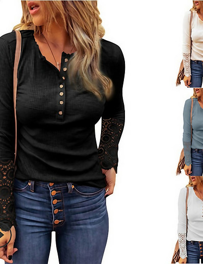 hesapli Kadın Giyim-Kadın&#039;s Bluz Buton Kontrol Düz Gömlek Yaka İlkbahar &amp; Kış Normal Havuz Koyu Pembe Siyah Gri Koyu Kahve