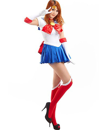 levne Anime kostýmy-Inspirovaný Sailor Moon Námořník Jupiter Sailor Mars Námořník Merkur Anime Cosplay kostýmy japonština Slátanina Cosplay obleky Nákrčník Šaty Rukavice Bez rukávů Pro Pánské Dámské Dívčí / Stuha