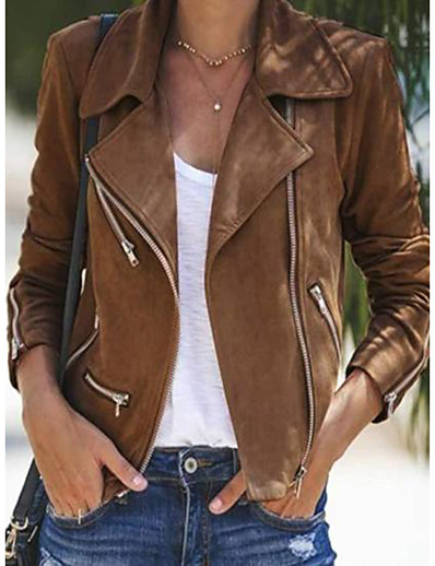 hesapli Ceketler-Kadın&#039;s Ceketler İlkbahar &amp; Kış Günlük Normal Ceket Normal Günlük Ceketler Uzun Kollu Modern Tarz Solid Siyah Gri Haki