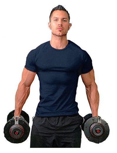 voordelige Herentops-T-shirts voor heren slim fit atletisch bodybuilding workout muscle gym korte mouw basic casual grijs