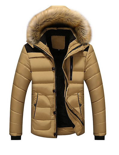 voordelige Herenoverkleding-heren winter dikker jas warme puffer jas met afneembare bont capuchon (marine, groot)