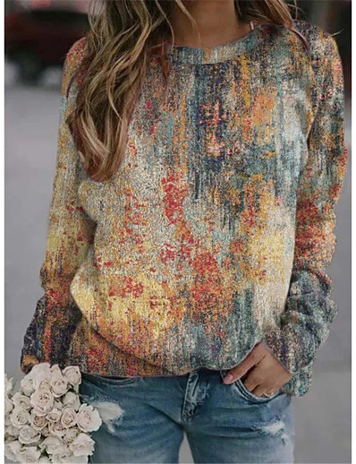 cheap Women-Women&#039;s Flower Sweatshirt 3D Print Casual Cotton Hoodies Sweatshirts  Loose Rainbow