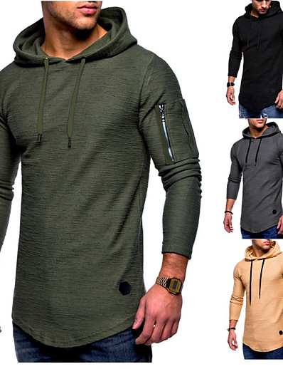 저렴한 기본 컬렉션-남성용 남자 후드 셔츠 지퍼 라운드 넥 표준 봄, 가을, 겨울, 여름 블랙 카키 다크 그레이 아미 그린