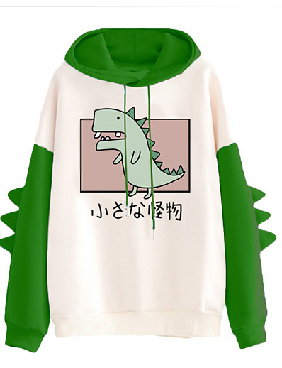 billige Overdele til damer-kvinder teen piger søde dinosaurie lange ærmer hættetrøje afslappet løse sweaterer hætte sweatshirts pullover toppe skjorter grøn