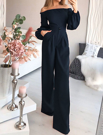 cheap Jumpsuits &amp; Rompers-Women&#039;s Casual Daily Streetwear Off Shoulder Office / Career Street Going out Off Shoulder Green Black Wine Jumpsuit Solid Colored