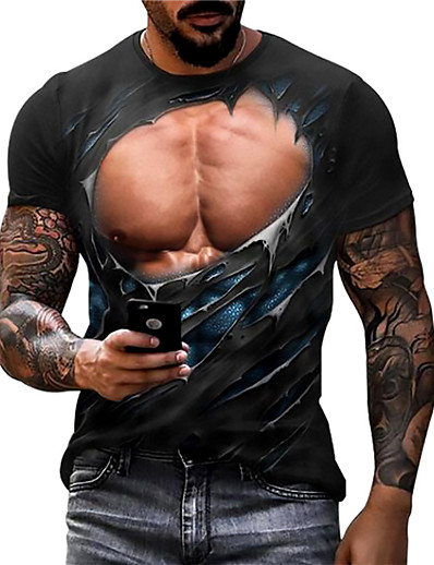 cheap Men&#039;s Tees &amp; Tank Tops-Men&#039;s Unisex T shirt Graphic Prints Muscle 3D Print Crew Neck Daily Holiday Short Sleeve Print Tops Casual Designer Big and Tall Black / Summer