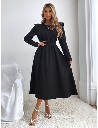 cheap Basic Collection-Women&#039;s Skirt &amp; Dress A Line Dress Basic Basic Multi Color Round Neck Spring &amp;  Fall Regular Black