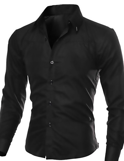 cheap Men-Men&#039;s Shirt Solid Colored Solid Color Collar Spread Collar Plus Size Party Wedding Long Sleeve Regular Fit Tops Cotton Business Wine White Black / Spring / Fall / Hand wash / Wet and Dry Cleaning