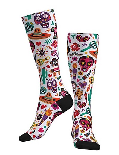 cheap Sportswear-Compression Socks Long Socks Over the Calf Socks Athletic Sports Socks Cycling Socks Bike Socks Road Bike Mountain Bike MTB Men&#039;s Women&#039;s Bike / Cycling 1 Pair Breathable Soft Comfortable Skull Cotton