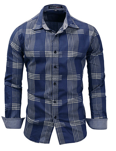 저렴한 남성용 의류-남성용 셔츠 비숍 스트라이프 셔츠 카라 중간 봄, 가을, 겨울, 여름 푸른