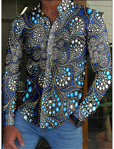cheap Men-Men&#039;s Shirt Floral 3D Print Turndown Street Casual Long Sleeve Button-Down Print Tops Casual Fashion Comfortable Blue / Spring / Summer