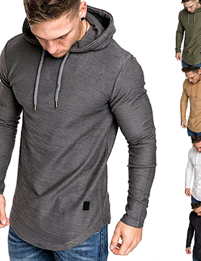 cheap Men-gym hoodies for men muscle workout shirts tee long sleeve fitted hooded shirts gray medium