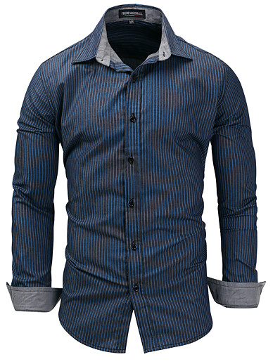 cheap Basic Collection-Men&#039;s Shirt Bishop Sleeve Stripe Shirt Collar Medium Spring, Fall, Winter, Summer Blue