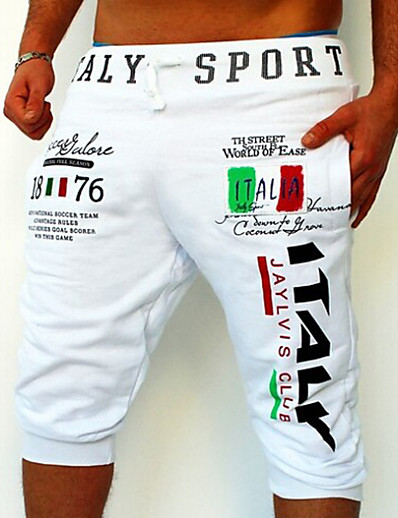 cheap Men&#039;s Pants &amp; Shorts-Men&#039;s Active Basic Print Relaxed Sweatpants Shorts Pants Micro-elastic Sports Weekend Letter Black Light gray White Blue M L XL XXL