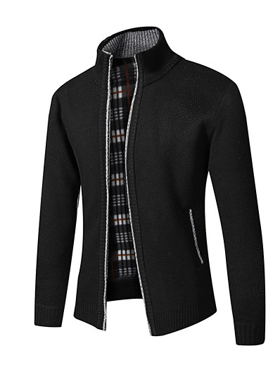 cheap Basic Collection-Men&#039;s Sweater Sweater Pajamas Bishop Sleeve Sweater Coat Zipper Stand Collar Medium Spring &amp;  Fall Black Gray Khaki