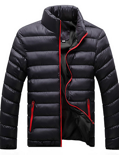 cheap Men&#039;s Outerwear-Men&#039;s Padded Winter Daily Regular Coat Turtleneck Regular Fit Basic Jacket Long Sleeve Solid Colored Blue Khaki Royal Blue / Plus Size / Plus Size