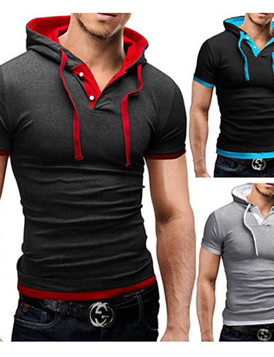 hesapli Erkek Üstleri-Erkek Kapşonlu Günlük Spor Günlük Giyim Temel Kapüşonlu Giyecek Kapüşonlular Tişörtü Mavi Siyah Siyah / Kırmızı Siyah / Beyaz
