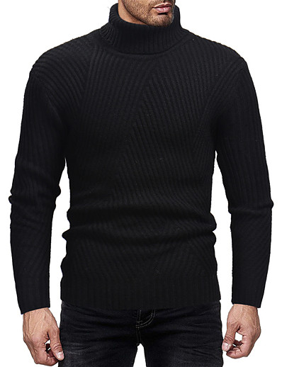 cheap Basic Collection-Men&#039;s Sweater Pullover Bishop Sleeve Basic Turtleneck Medium Spring &amp;  Fall Black Gray White