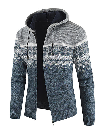 baratos Coleção Básica-Homens Suéter Estampado Grossa Outono &amp; inverno Azul Cinzento Claro Cinzento Escuro Vermelho