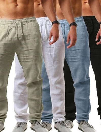 abordables Ropa de Hombre-Hombre Pantalones Estándar Primavera &amp; Otoño Dunkelkaki Caqui Claro Blanco Negro Gris