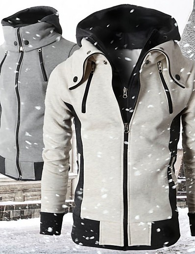 cheap Basic Collection-Men&#039;s Hoodie Hoodies &amp; Sweatshirts Blazer Jacket Zipper Thick Fall Winter off white Grey Dark Gray
