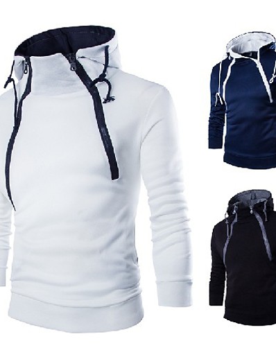 baratos Coleção Básica-Homens Terno Camisolas e Capuz Blusão Básico Média Outono &amp; inverno Azul marinho Branco Preto