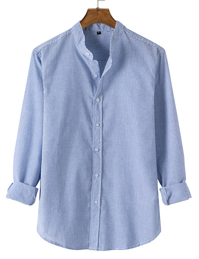 cheap Basic Collection-Men&#039;s Shirt Bishop Sleeve Basic Shirt Collar Medium Spring, Fall, Winter, Summer Blue