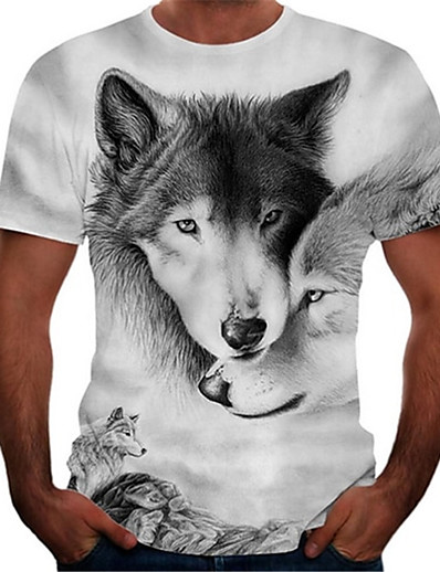 cheap Men-Men&#039;s Tee T shirt Shirt Graphic Wolf Animal 3D Print Crew Neck Plus Size Street Causal Short Sleeve Print Tops Anime Active Blue White Black