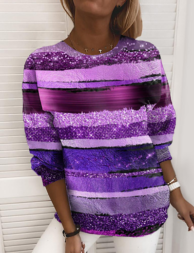 cheap Hoodies &amp; Sweatshirts-Women&#039;s Striped Sparkly Glittery Sweatshirt Pullover Print 3D Print Casual Sports Active Streetwear Hoodies Sweatshirts  Blue Purple Pink