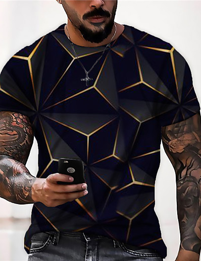 cheap Men-Men&#039;s Unisex T shirt Geometric Graphic Prints 3D Print Crew Neck Daily Holiday Short Sleeve Print Tops Casual Designer Big and Tall Black / Summer