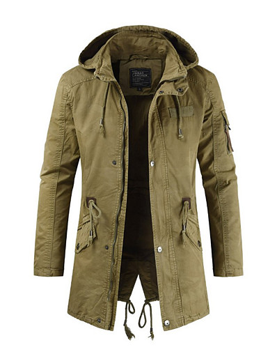 cheap Men-Men&#039;s Jacket Winter Street Daily Outdoor Coat Coats / Jackets Fashion Casual Daily Jacket Long Sleeve ArmyGreen khaki Navy Blue