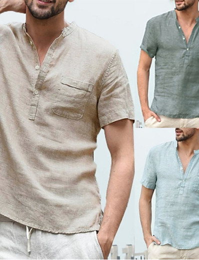 billige Herre Mode Beklædning-kb|udenrigshandel mænds v-hals herre t-shirt hør løs undertrøje ensfarvet kortærmet bomuld og hør t-shirt mænds afslappet hår