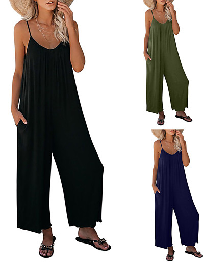 cheap Basic Collection-Women&#039;s Overall Solid Color Basic Round Neck Daily Sleeveless Loose ArmyGreen Black Navy Blue S M L Fall / Wash separately