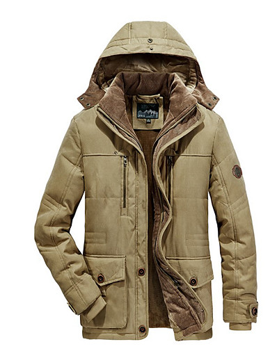 cheap Down&amp; Parkas-removable hooded zip up jacket mens thick coat outwear winter overcoat khaki