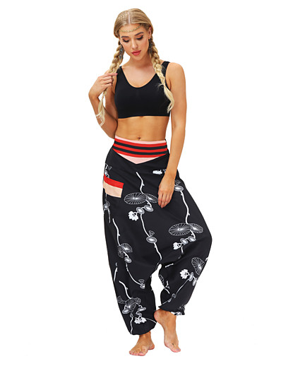 cheap Sportswear-Men&#039;s Women&#039;s Yoga Pants Bloomers Bottoms Side Pockets Harem Color Block Breathable Quick Dry White / Black Stripe Green Yoga Fitness Gym Workout Summer Sports Activewear / Casual / Athleisure