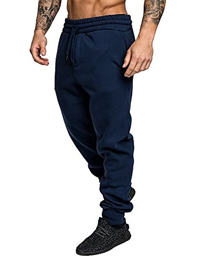 cheap Men-mens joggers sweatpants gym jogging tracksuit bottoms pants trousers solid color jogger pants sports outdoor spring fall navy xxl
