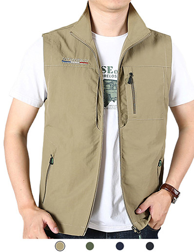 cheap Sportswear-Men&#039;s Sleeveless Fishing Vest Hiking Vest Vest / Gilet Top Outdoor Autumn / Fall Spring Summer Windproof Quick Dry Lightweight Breathable ArmyGreen khaki Black Fishing Climbing Camping / Hiking
