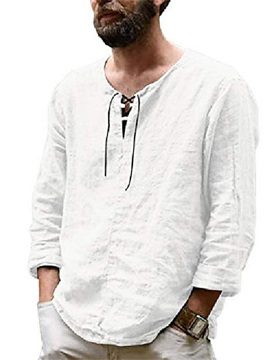 cheap Men-Men&#039;s T shirt Shirt Solid Color Daily Outdoor Long Sleeve Tops Cotton Basic Casual Black Gray Beige / Wet and Dry Cleaning