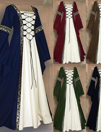 זול תחפושות מהעולם הישן-הנכרי ימי הביניים רנסנס שמלת נשף בגדי ריקוד נשים תחפושות תלתן / שחור / יין וינטאג קוספליי מפלגה ליל כל הקדושים פֶסטִיבָל / שמלה / שמלה