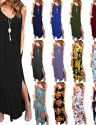 cheap Basic Collection-LITB Basic Women&#039;s V Neck Loose Daily Dress Spaghetti Strap Summer Casual Female Beach Sundress