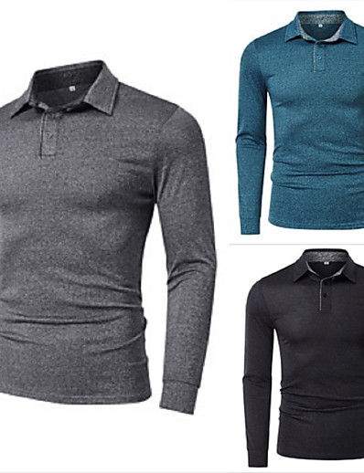 저렴한 남성용 의류-남성용 골프 셔츠 T 셔츠 한 색상 접히고 젖혀짐 캐쥬얼 일상 긴 소매 버튼 다운 탑스 단순한 정장 패션 블랙 다크 그린 라이트 그레이