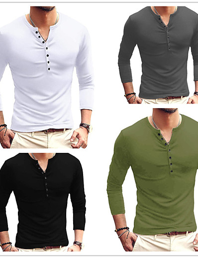 저렴한 남성용 의류-남성용 T 셔츠 셔츠 한 색상 라운드 넥 버튼 다운 카라 캐쥬얼 일상 긴 소매 버튼 다운 탑스 단순한 베이직 정장 패션 와인 푸른 화이트