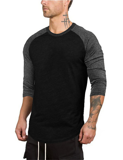 cheap Men-Men&#039;s T shirt Graphic Color Block Crew Neck Casual Daily 3/4 Length Sleeve Tops Lightweight Fashion Big and Tall Sports White Black Gray
